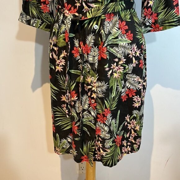 Vicci Germany 100% linen floral button down belted midi dress size (40) US8-10 - Picture 3 of 10